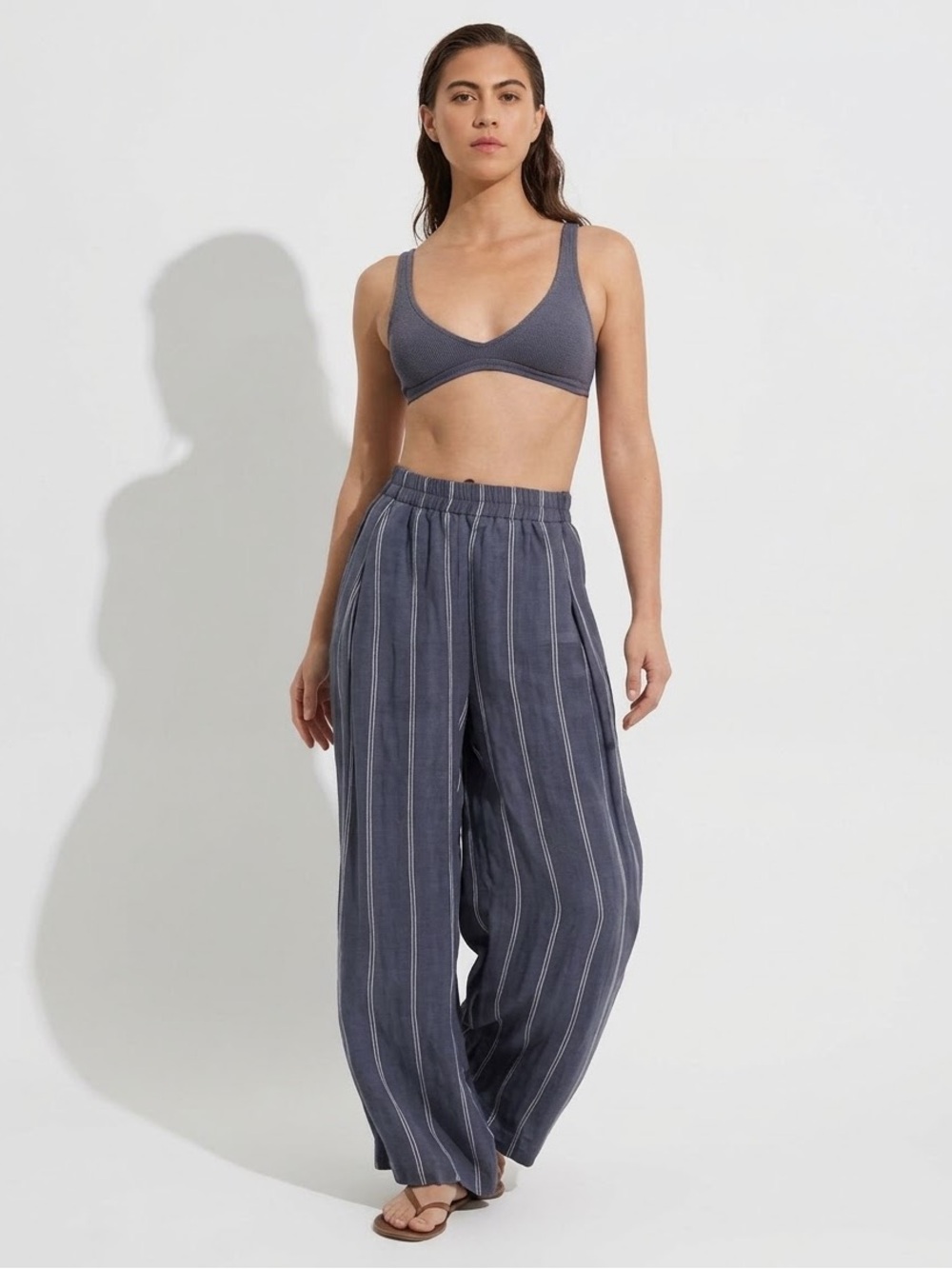 Left on Friday Day Trip Pants Relaxed Fit Color Blue/white Stripe Size Large NWT